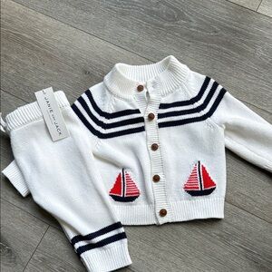 Janie and Jack White and Navy Kids Sailboat Cardigan